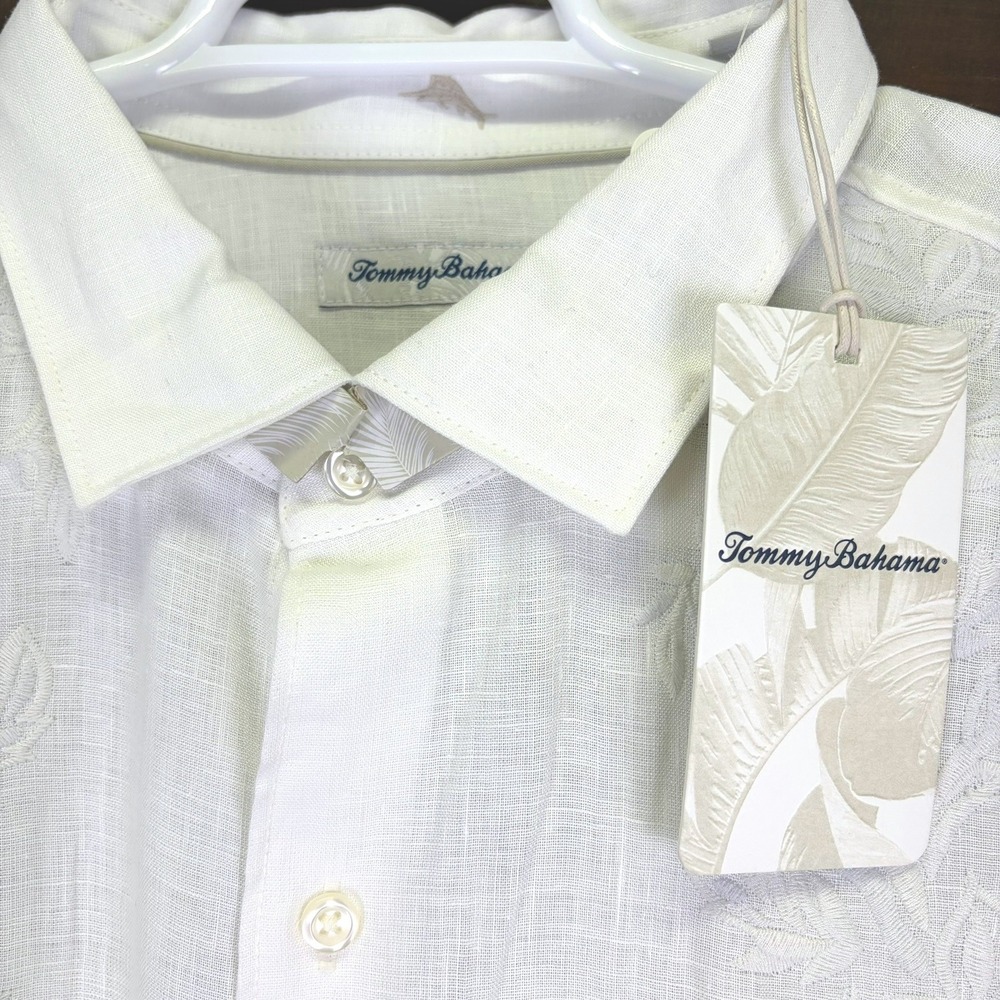 Tommy Bahama NWT Men's Button Up Shirt 2XL White Embroidered Linen Wedding Groom - Picture 10 of 16